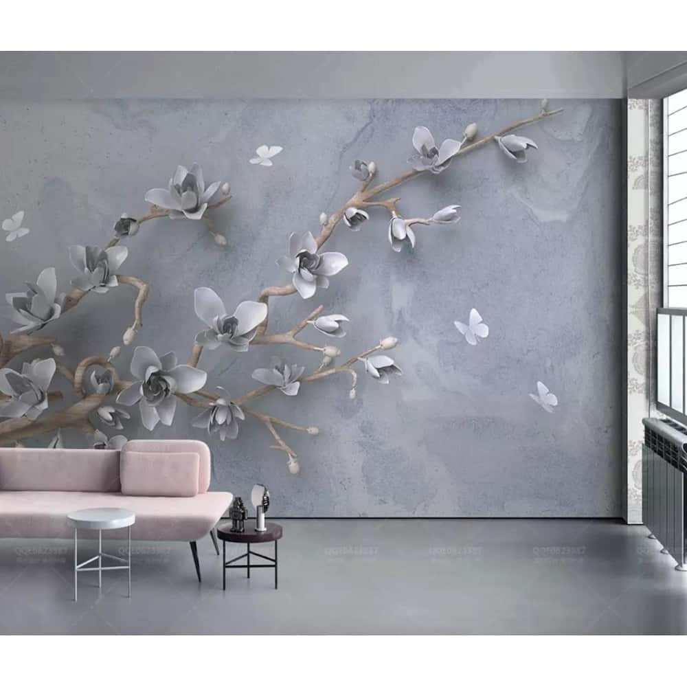 GK Wall Design 3D Floral Magnolia Blossom Gray Flower Scandinavian Wallpaper