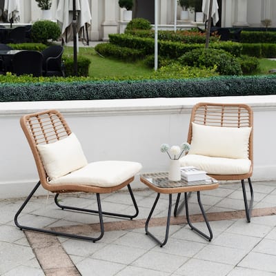 Outdoor Patio Furniture Sets Rattan Wicker Bistro Sets with Cushions (Set of 3) - 23.2"L x 29.5"W x 32.3"H