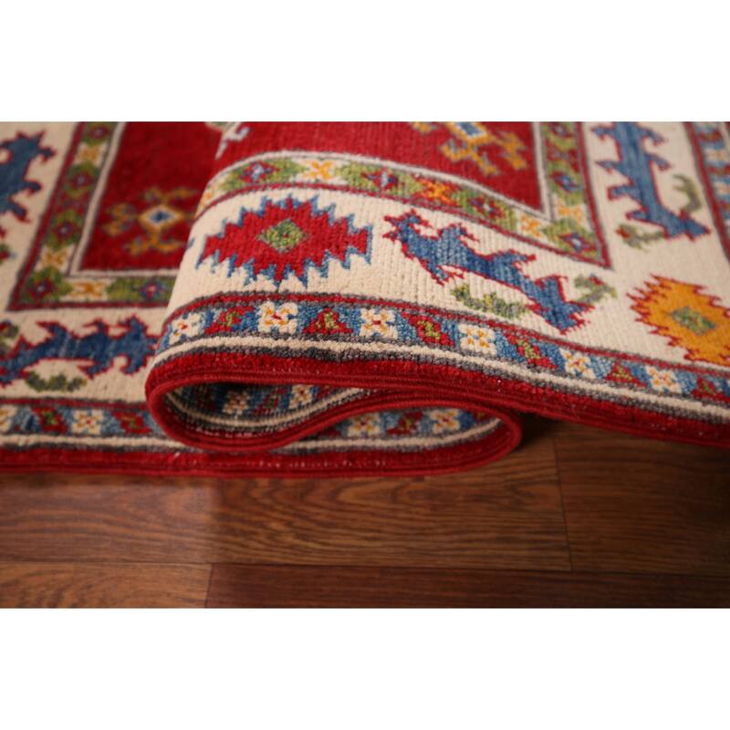 Red Kazak Accent Rug Handmade Oriental Wool Carpet - 2'10" x 4'0"