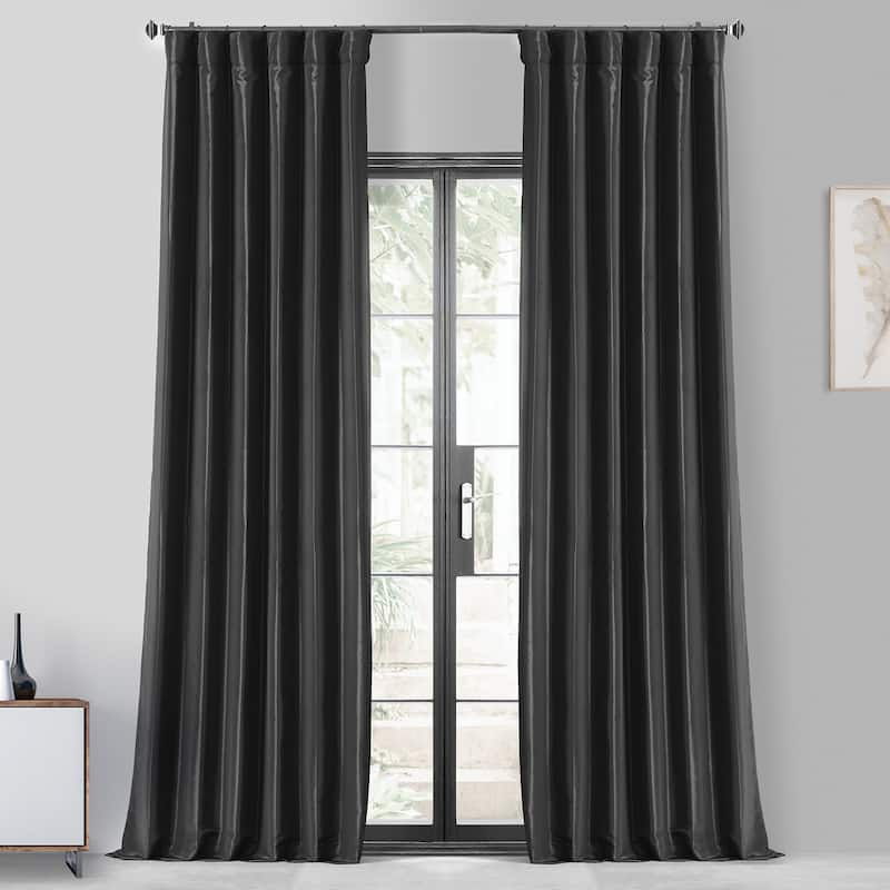 Exclusive Fabric Faux Silk Taffeta Solid Blackout Curtain (1 Panel) - 50 X 96 - Black
