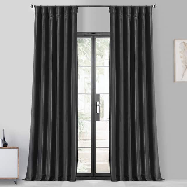 Ex. Fabrics Faux Silk Taffeta Solid Blkout Curtain (1 Panel) - 50 X 108 - Black