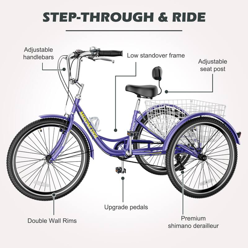 DoCred 20" Adult Tricycle 7 Speed 3-Wheel Bike with Shopping Basket