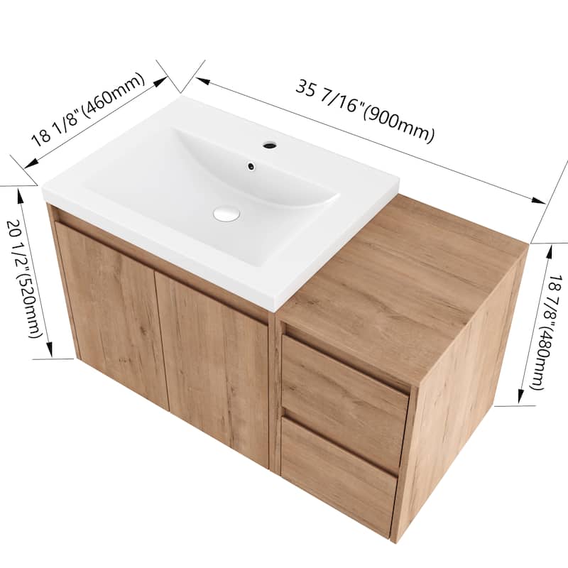 BNK 24''/36''/72'' Bathroom Vanity With Sink, Floating Bathroom Vanity with Soft Close Doors and Shelf