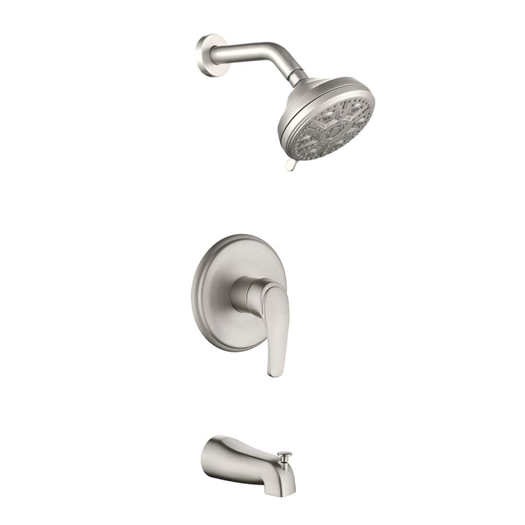 Wall Mount Tub and Shower Faucet Brushed Nickel Complete Pressure Balance Shower System Trim Kit Wth Rough-in Valve