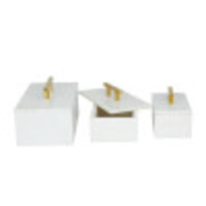 Black, Green or White Marble Box with Gold Handle (Set of 3) - S/3 12", 10", 8"W