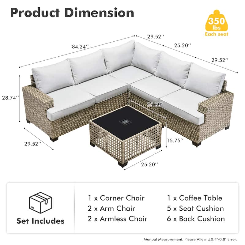XIZZI 6-Piece Outdoor Wicker Patio Furniture Set with Coffee Table
