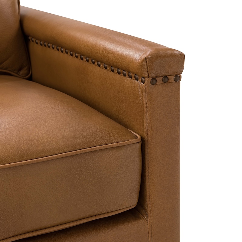 Rita Classic Genuine Leather Swivel Armchair With Nailhead Trims By HULALA HOME