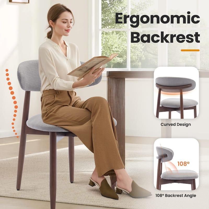 Modern Fabric Upholstered Kitchen Side Chairs, Farmhouse Dining Room Chair with Foot Pegs