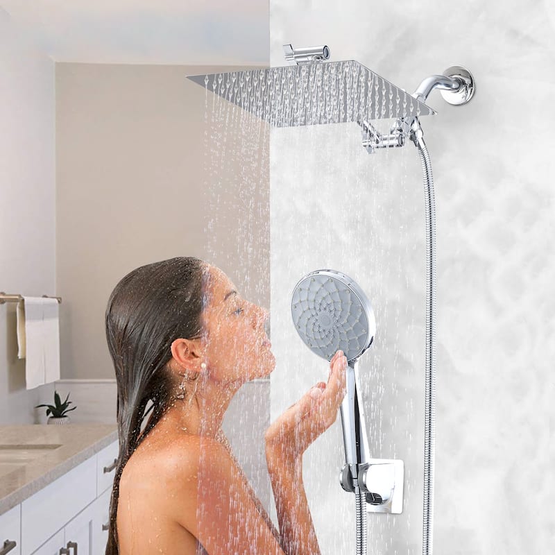 Shower Head,Rainfall Shower Head/Handheld Shower Combo, 6 Settings Adjustable Anti-leak Shower Head Height/Angle Adjustable