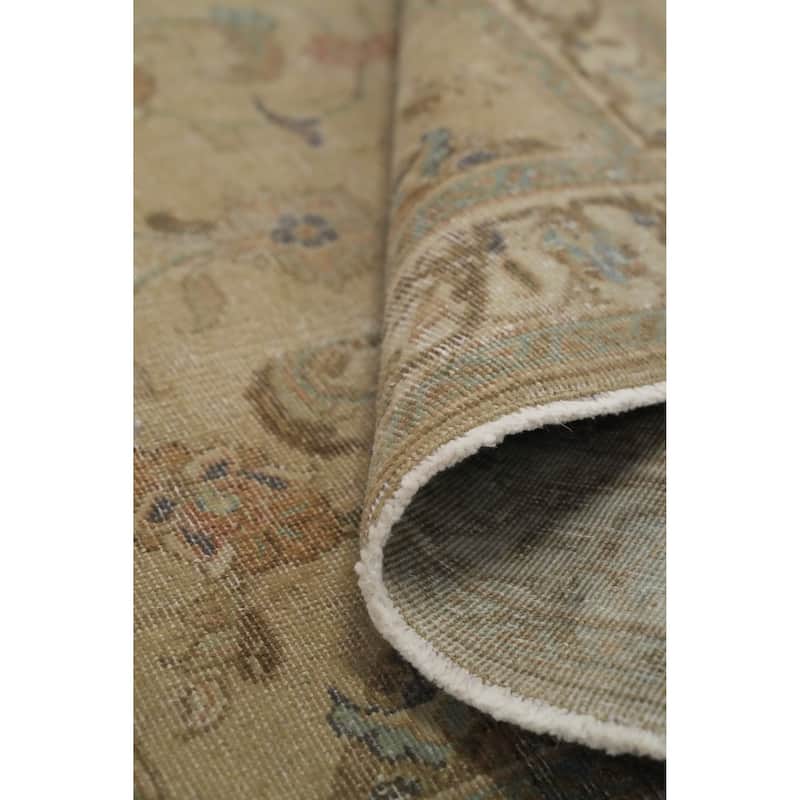 Hand Knotted Oriental 100% Wool Carpet Traditional Floral Beige & Ivories Tabriz Runner Rug - 19' 11'' X 2' 8''