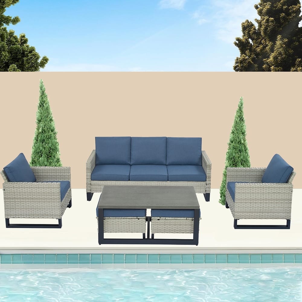6 Piece Outdoor Sofa with Chair with Ottoman Set