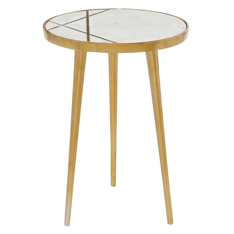 Gold Aluminum Accent Table with Marble Top with Gold Inlay - 15 x 15 x 20Round