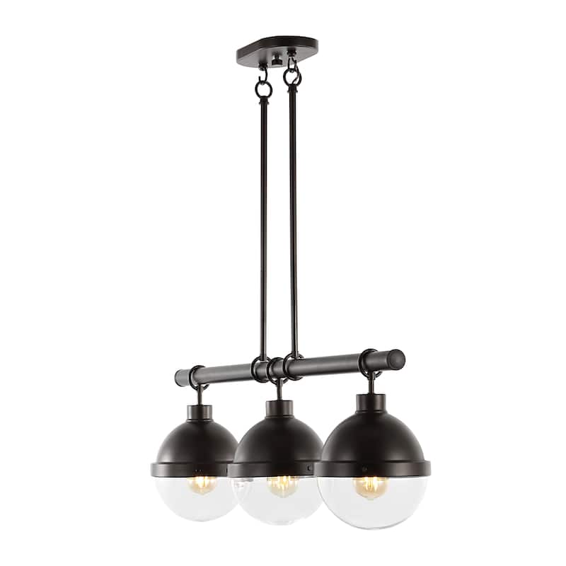 Nathan 33" 3-Light Industrial Farmhouse Iron/Glass Linear LED Pendant, Oil Rubbed Bronze/Clear by JONATHAN Y - 3 Light