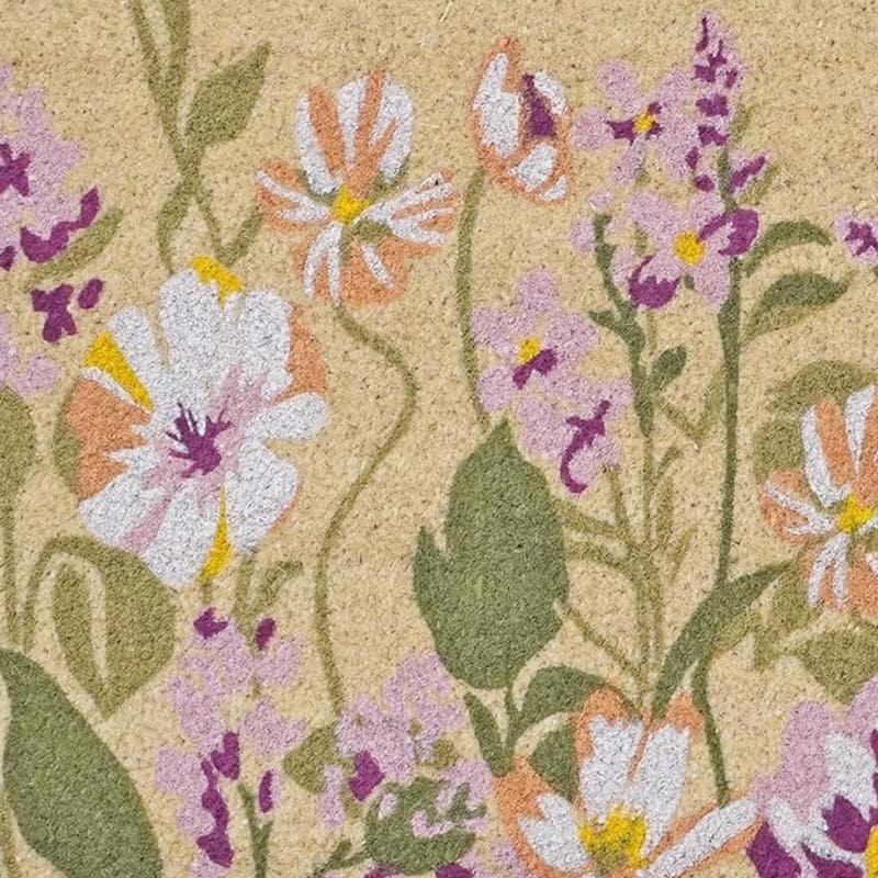 HomeRoots 24" X 36" Brown Green And Purple Floral Outdoor Coir Door Mat - 24.00' X '36.00