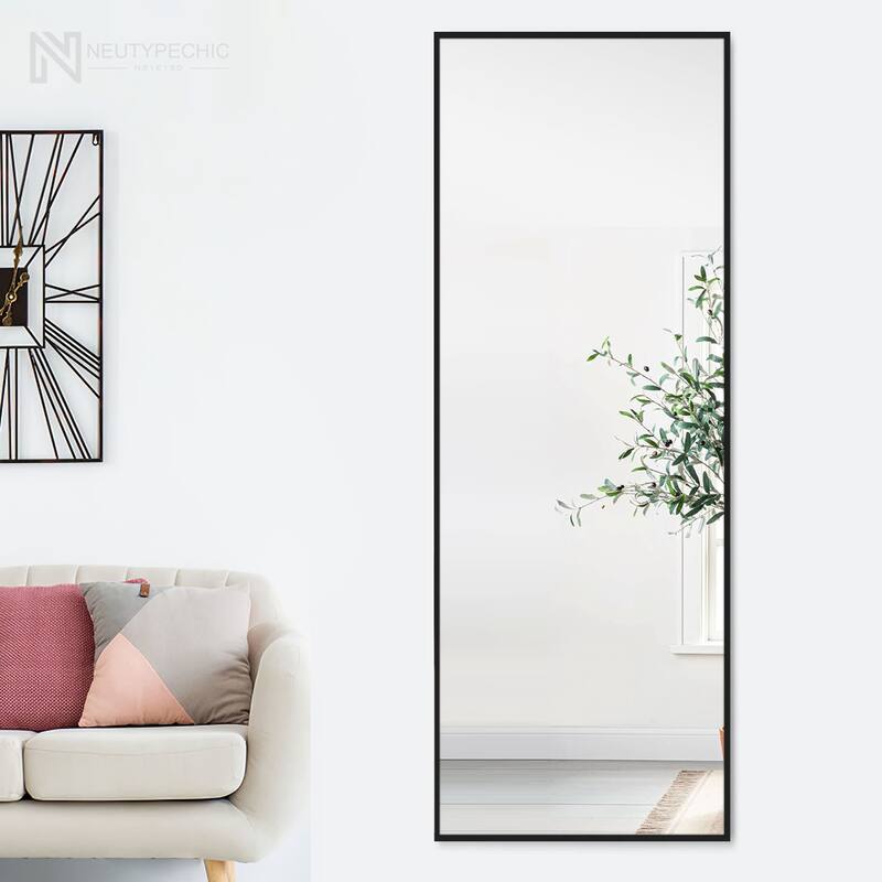 Accent Metal Frame Full-Length Wall-Mounted Hanging Mirror - 47x22 - Black