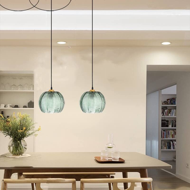 Plug in glass pendant light fixture modern globe green pendant lighting - N/A