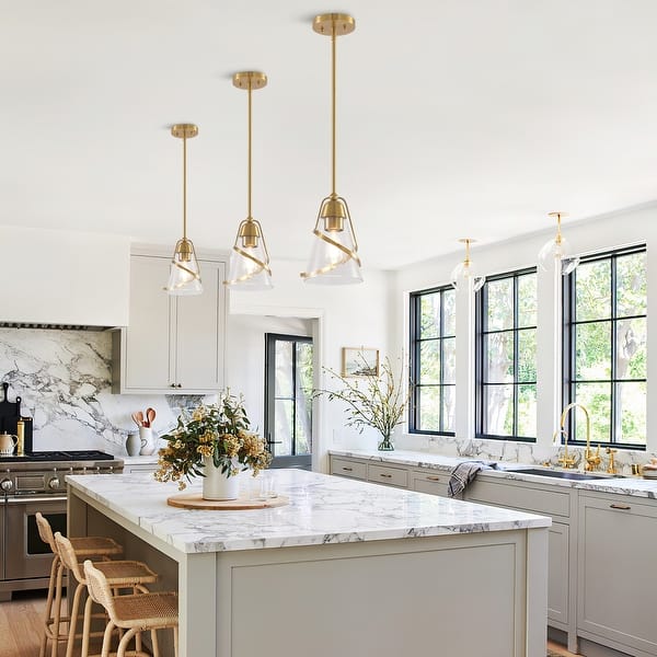 slide 2 of 15, Parrot Uncle 7" Modern Gold 1-light Adjustable Pendant Light with Seeded Glass Shade