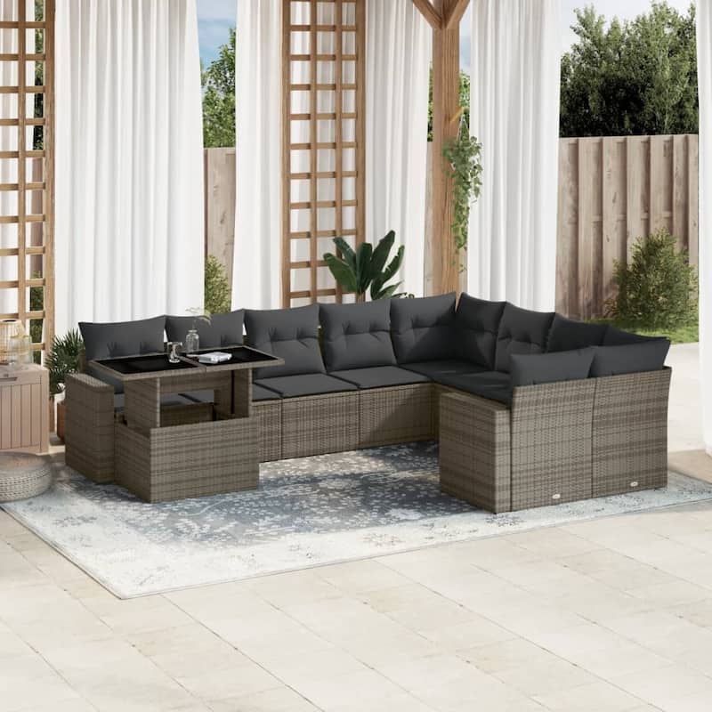 vidaXL Patio Sofa Set with Cushions Outdoor Furniture 10 Piece Poly Rattan - 24.4 x 24.4 x 27.2 - Grey