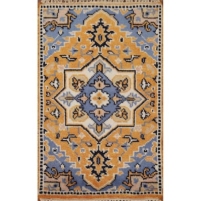 Gold Yellow Kazak Foyer Rug Handmade Wool Carpet - 2'0" x 3'0"