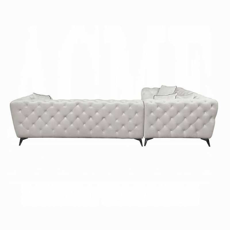 Ronia Sectional Sofa, 4 Throw Pillows, Tufted Ivory White, 133 Inch