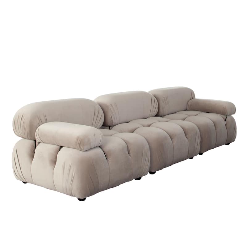 Hito 3 Piece 111 Inch Modular Sofa Set, Tan Brown Bubble Grid Tufting