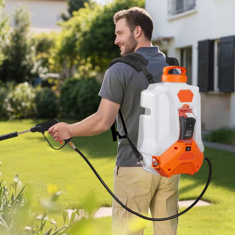 White and Orange 16L Battery-Powered Backpack Sprayer with Adjustable 0-90 PSI and Ergonomic Design