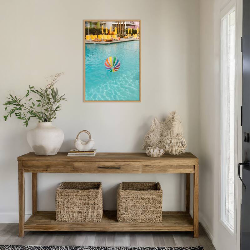 Palm Springs Pool Day by Bethany Young Framed Canvas Wall Art Print - Sylvie Natural