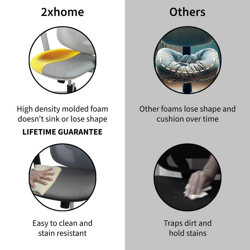 Ergonomic Office Desk Chair | High Back Mesh with Upholstered PU Leather Cushion Seat | Reclining Tilt Adjustable Lumbar Support