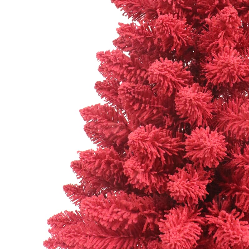 Puleo International 3' Pre-Lit Artificial Flocked Fashion Red Tree