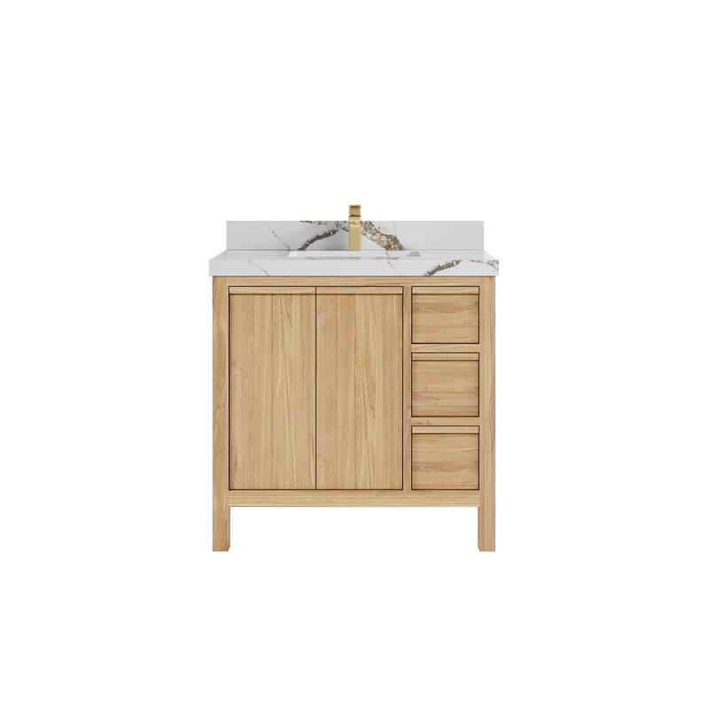 Willow Collections 36 in. W x 22 in. D Elizabeth Solid Teak Wood Center Sink Bathroom Vanity with Countertop