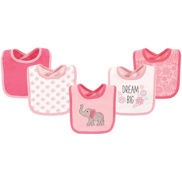 slide 1 of 1, Hudson Baby Infant Girl Cotton Bibs 5pk, Elephant, One Size - Elephant - One Size One Size - Elephant