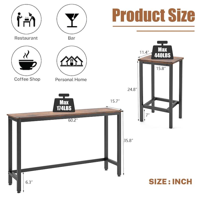 Modern 4 Piece Bar Dining Table and Chair Set, Kitchen High Dining Table Set with Three Stools