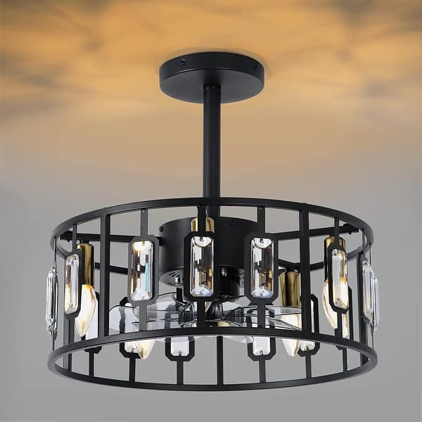 Black Chandelier Fan with Light Black, 7 Blades Ceiling Fan, Remote