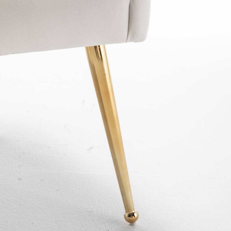 SEYNAR Modern Boucle Velvet Upholstered Accent Dining Chair Set of 2 Tufted Back Armless Chair with Golden Legs