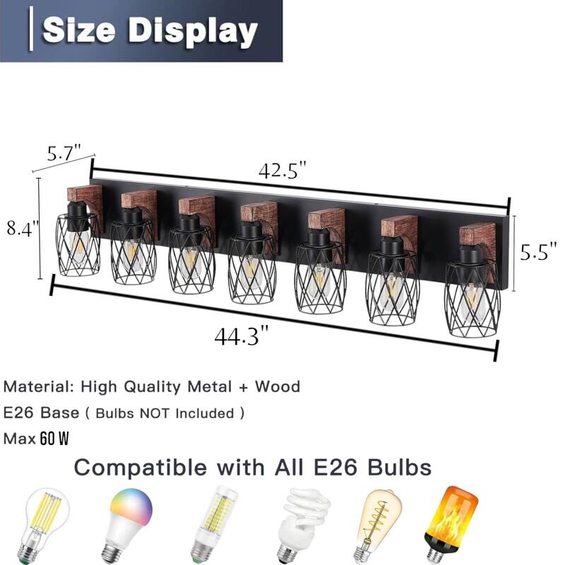 KISRAIS Farmhouse Bathroom Vanity Light with 3/4/5/6/7 Lights for Bathroom, Hallway (Bulb Not Included)