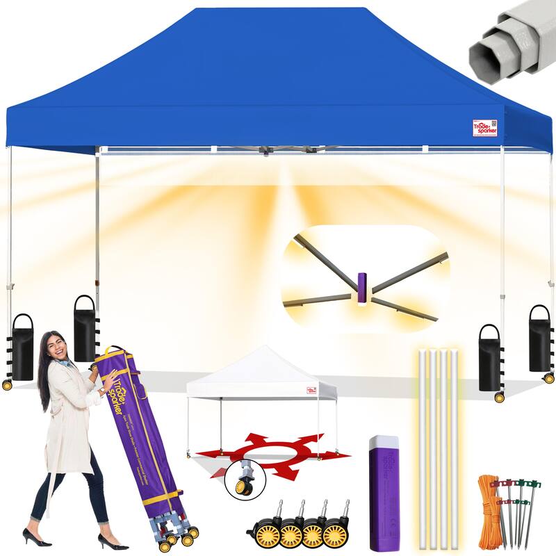 Tradesparker ez Pop-Up Canopy Tent Commercial Instant Shade - 8X12ft without sidewall - Blue