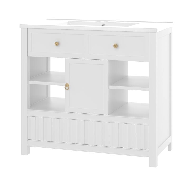36" Bathroom vanity with sink, multi-functional bathroom cabinet with doors and storage shelves, featuring drawers