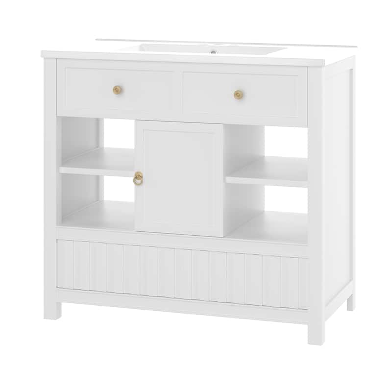 Roomfitters 36 Inch Bathroom Vanity with Sink, Solid Wood Cabinet with Side Shelves and Drawer