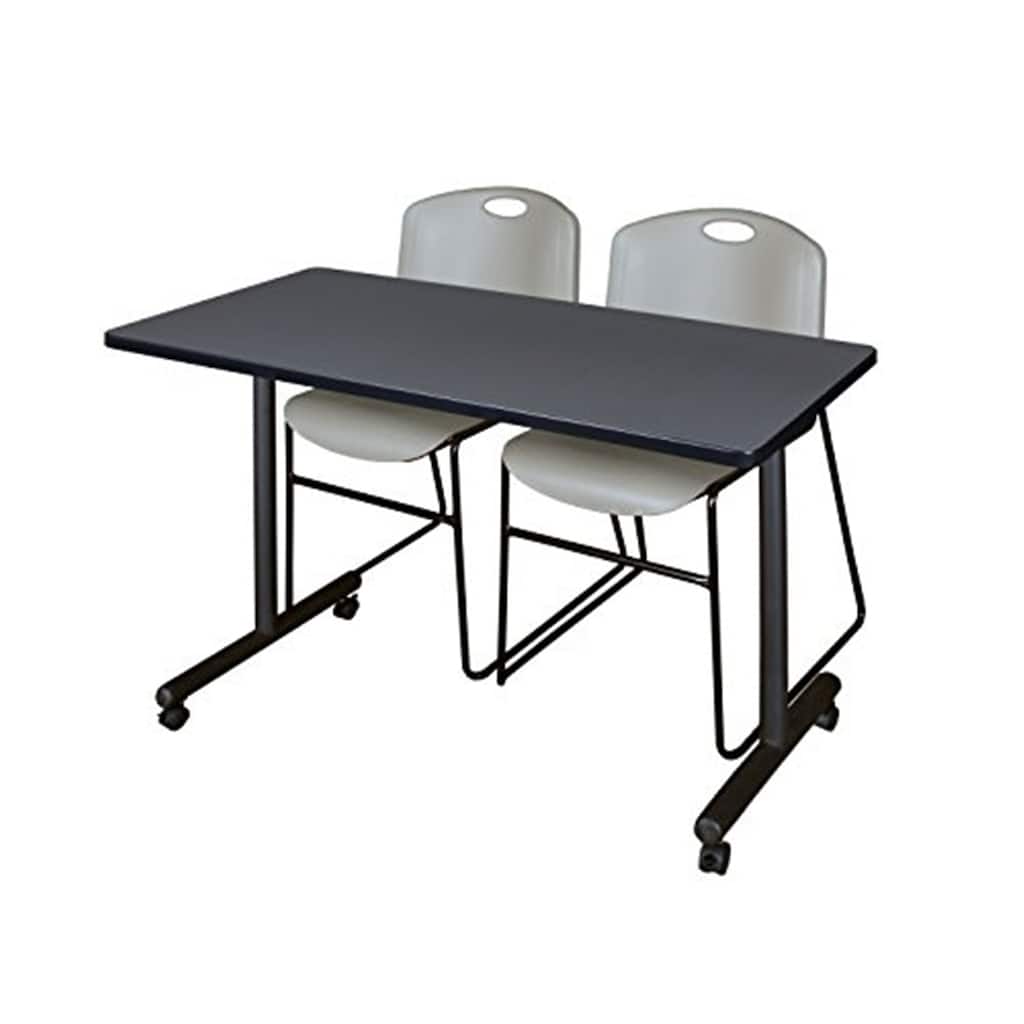 48" x 24" Mobile Training Table- Grey & 2 Stack Chairs- Grey