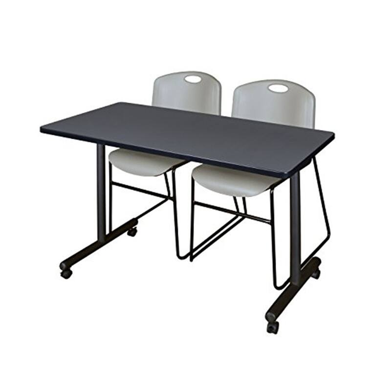 48" x 24" Mobile Training Table- Grey & 2 Stack Chairs- Grey