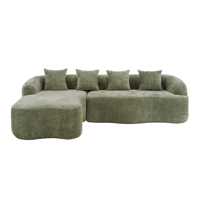 Full Compression L-Shape Sectional Sofa With Curved Chaise, Beige Modular Chenille Couch,High-Density