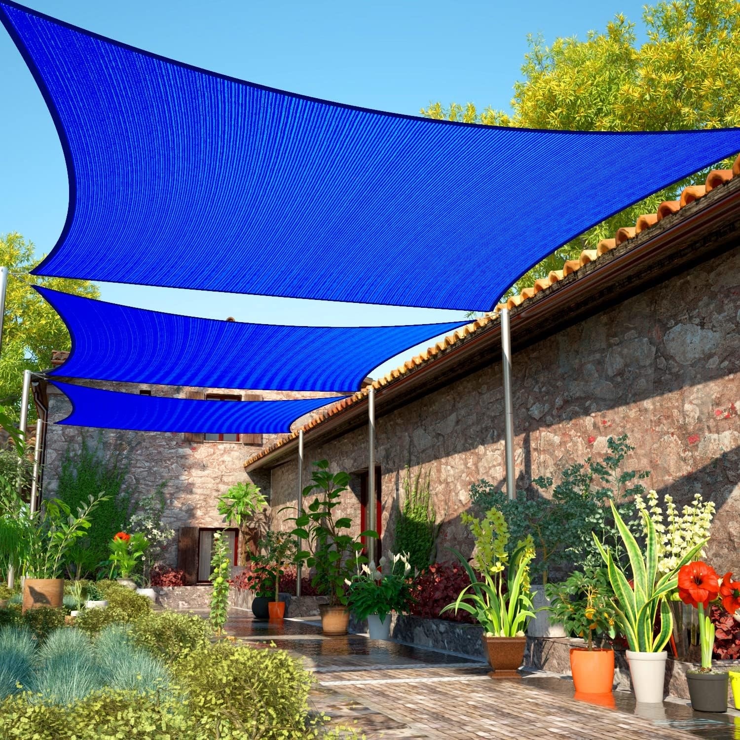 12' x 21' Blue Rectangle Sun Shade Sail, UPF50, Water Permeable, UV Resistant, Custom Sizes Available