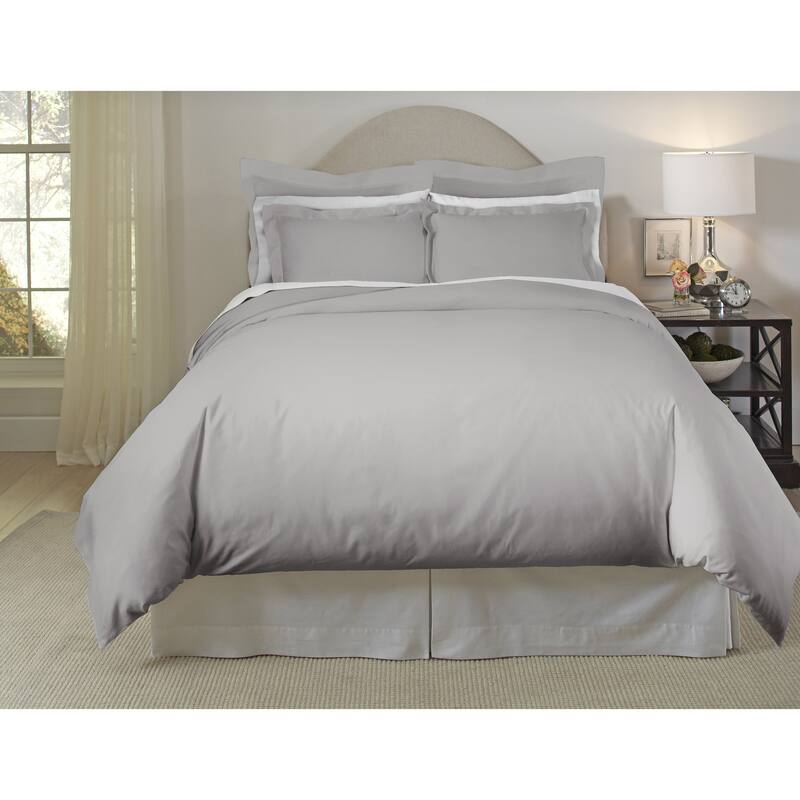 Pointehaven 620 Thread Count Long Staple Cotton Duvet Cover Set - Grey - Full - Queen