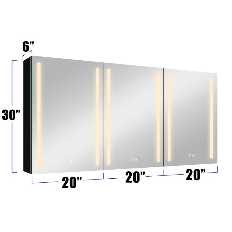 60 in. W x 30 in. H Aluminum Surface Mount Medicine Cabinet with Light, Doors and Shelves - 60" x 30" in.