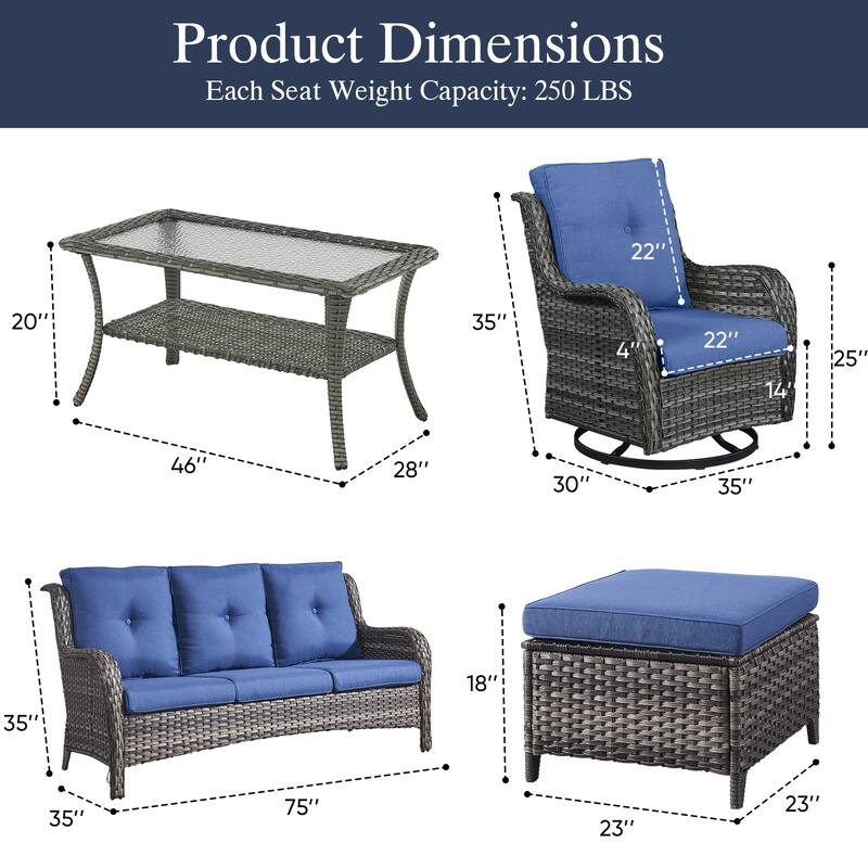 Outdoor Swivel Chairs with Sofa Ottoman Grey-Blue - Grey
