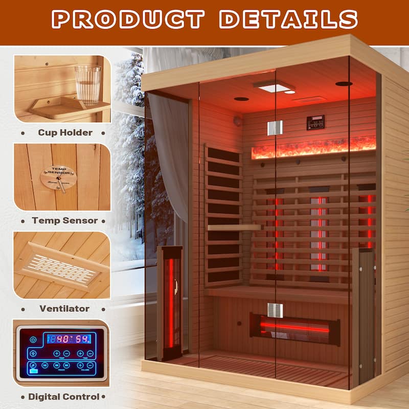 EROMMY up to 3 Person Infrared Sauna with 15-Minute Warm-Up Heater Tube and Carbon Plate