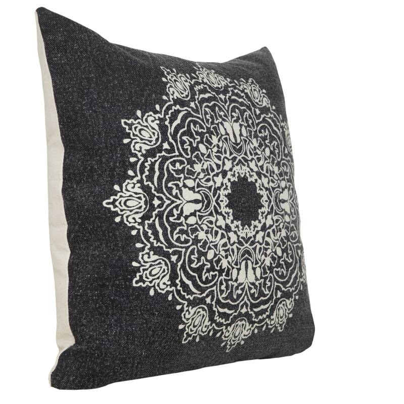 Hand Woven Bohemian Mandala Medallion Throw Pillow - 20" - Black and White