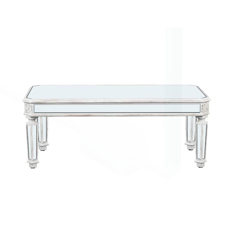 Vintage-Inspired Mirrored Coffee Table with Exquisite Carvings for Living and Office