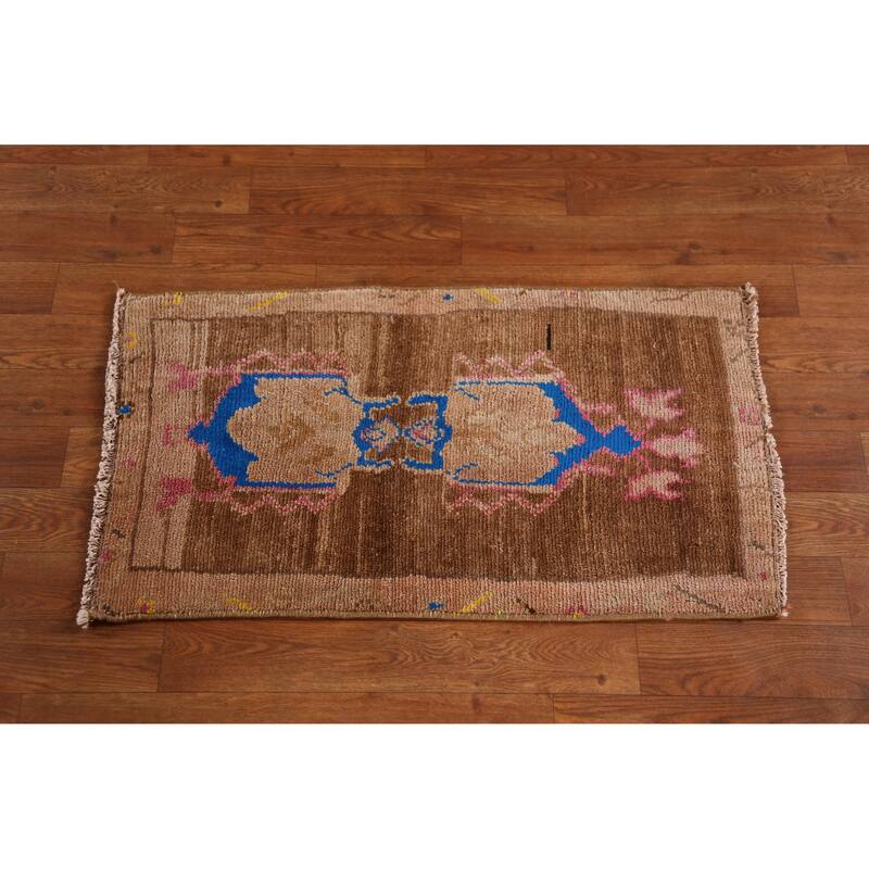 Hand Knotted Oriental 100% Wool Carpet Transitional Tribal Brown Anatolian Area Rug - 2' 8'' X 1' 6''