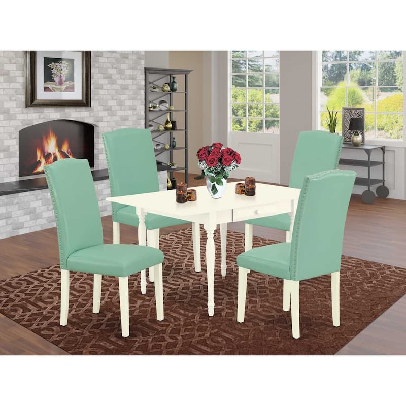 HomeStock 5-Pc Linen White Finish Solid Wood Top - Dining Room Set with Dropleaf - Seats 4